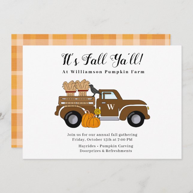 It's Fall Ya'll Fall Party Invitation  (Front/Back)