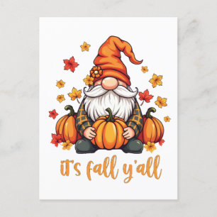 It's Fall Y'all Gnomes Pumpkin Autumn Thanksgiving Announcement Postcard