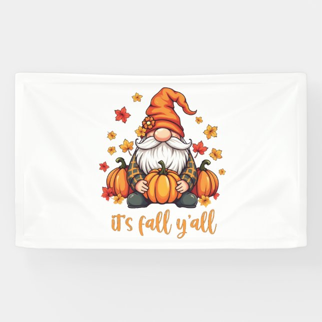 It's Fall Y'all Gnomes Pumpkin Autumn Thanksgiving Banner (Horizontal)