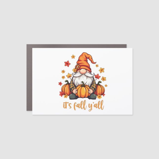 It's Fall Y'all Gnomes Pumpkin Autumn Thanksgiving Car Magnet (Front)