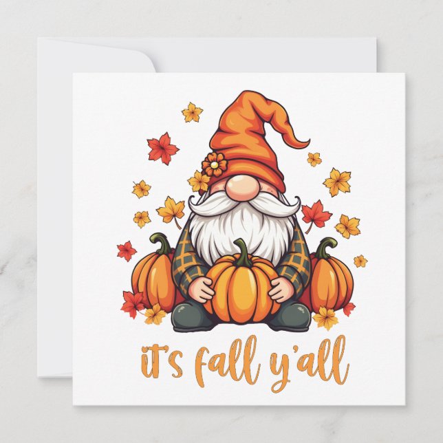 It's Fall Y'all Gnomes Pumpkin Autumn Thanksgiving Invitation (Front)