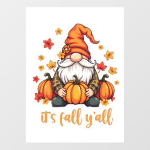 It's Fall Y'all Gnomes Pumpkin Autumn Thanksgiving Window Cling