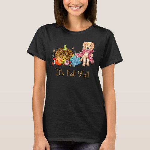 Its Fall Yall Golden Retriever Dog Fall Scarf Th T_Shirt