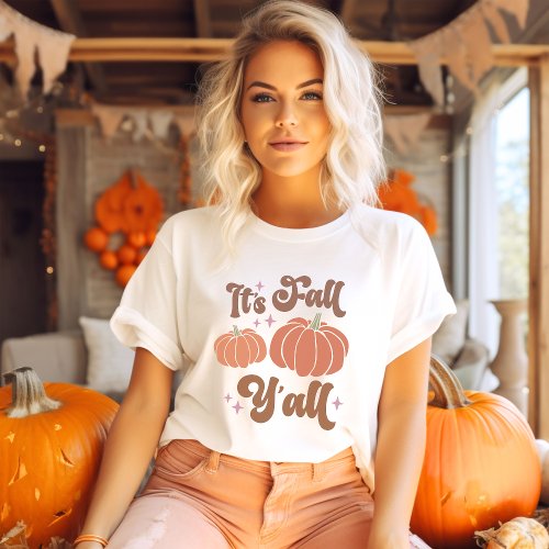 Its Fall Yall Groovy Pumpkins Fall T_Shirt