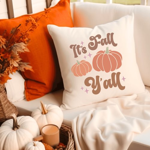 Its Fall Yall Groovy Retro Pumpkin Throw Pillow