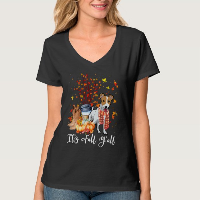 It's Fall Y'all Jack Russell Terrier Dog Pumpkin F T-Shirt (Front)