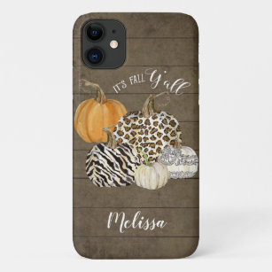Its Fall Y'all Leopard Zebra Pumpkins w Wood iPhone 11 Case