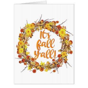 It's Fall Y'all Orange Autumn Leaves Card