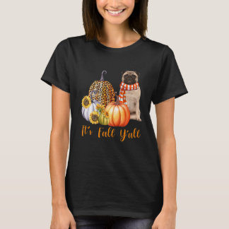 It's Fall Y'all Pug Dog Leopard Pumpkin Fall T-Shirt