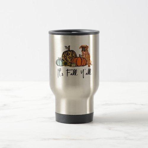 Its Fall Yall Pumpkin Boxer Dog Halloween Gift Travel Mug