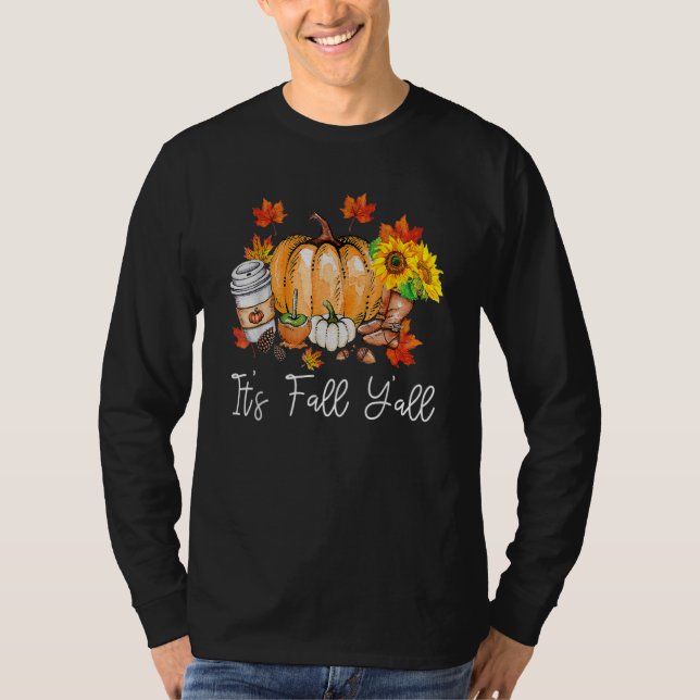 It's Fall Yall Pumpkin Leopard Halloween Autumn Th T-Shirt (Front)