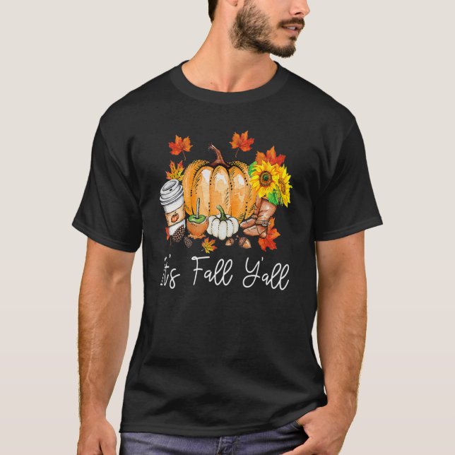 It's Fall Yall Pumpkin Leopard Halloween Autumn Th T-Shirt (Front)