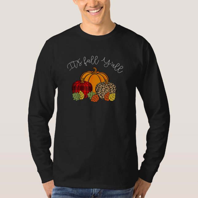 It's Fall Yall Pumpkin Leopard Halloween Autumn Th T-Shirt (Front)
