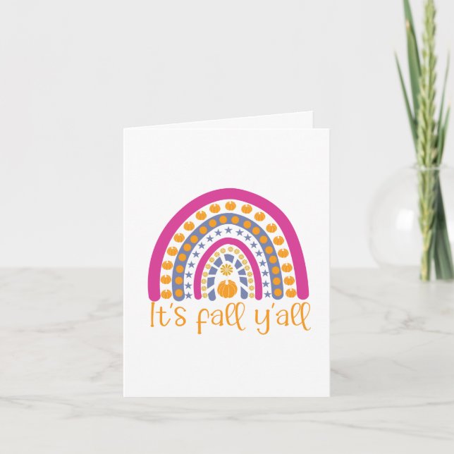 It's fall y'all pumpkin rainbow note card (Front)
