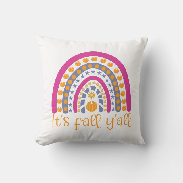 It's fall y'all pumpkin rainbow throw pillow (Front)
