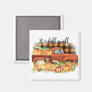 Its Fall Yall Quote Vintage Truck with Pumpkins Magnet