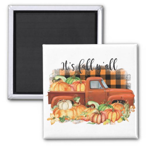 Its Fall Yall Quote  Vintage Truck with Pumpkins Magnet
