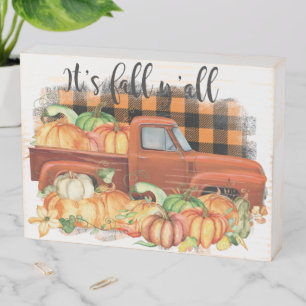 Its Fall Yall Quote   Vintage Truck with Pumpkins Wooden Box Sign