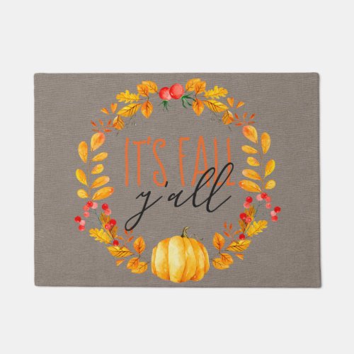 Its Fall Yall Rustic Pumpkin Leaf Autumn Doormat