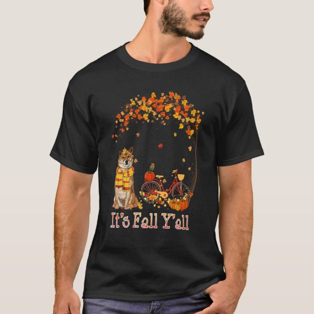It's Fall Y'all Shiba Inu Bike Pumpkin Spice Autum T-Shirt (Front)