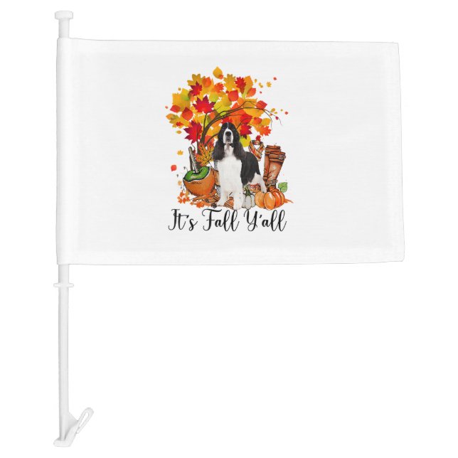 It's Fall Y'all Springer Spaniel Dog Halloween Tha Car Flag (Front)