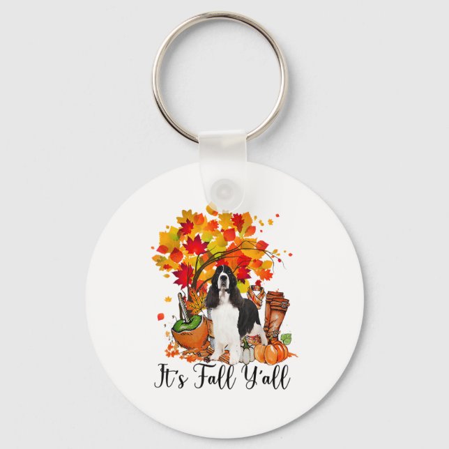 It's Fall Y'all Springer Spaniel Dog Halloween Tha Keychain (Front)