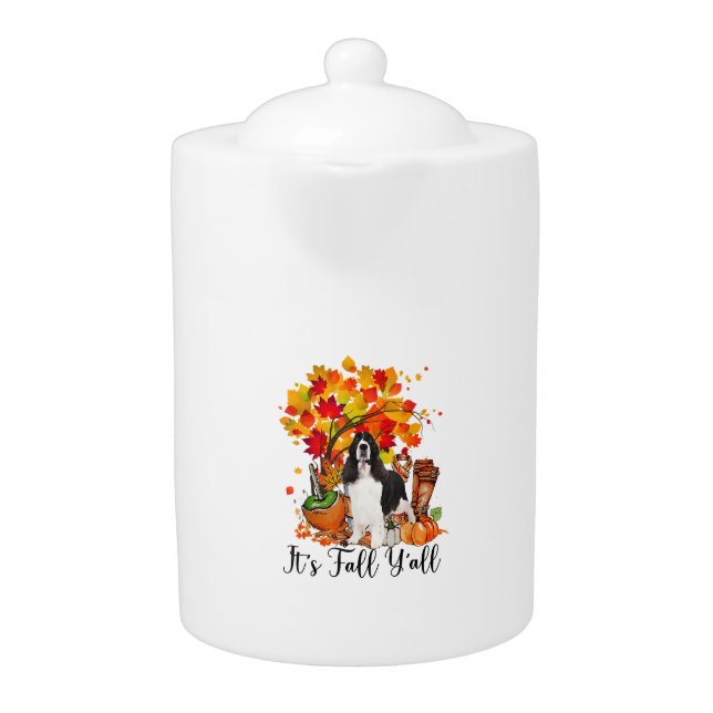 It's Fall Y'all Springer Spaniel Dog Halloween Tha Teapot (Front)