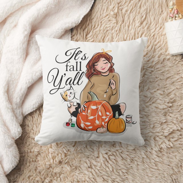 It's Fall Y'all Throw Pillow (Blanket)