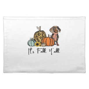 It's Fall Y'all Yellow Dachshund Dog Leopard Pumpk Cloth Placemat