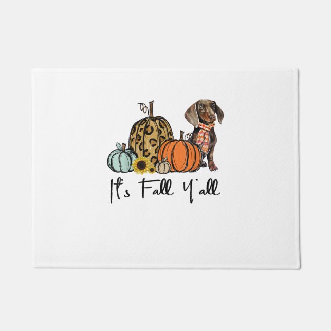 It's Fall Y'all Yellow Dachshund Dog Leopard Pumpk Doormat (Front)