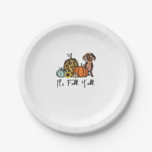 It's Fall Y'all Yellow Dachshund Dog Leopard Pumpk Paper Plates