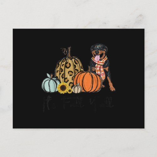 its fall yall yellow rottweiler dog leopard announcement postcard