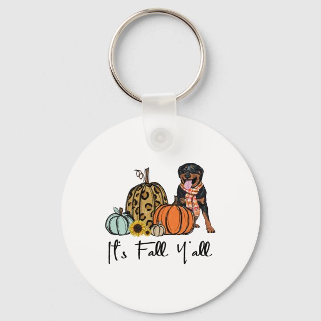 It's Fall Y'all Yellow Rottweiler Dog Leopard Pump Keychain (Front)