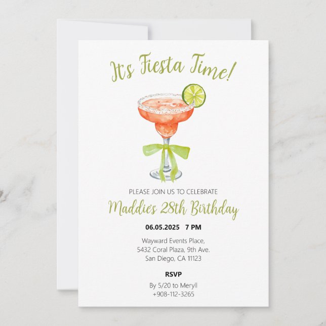 Its Fiesta Time Strawberry Margarita Watercolor Thank You Card (Front)