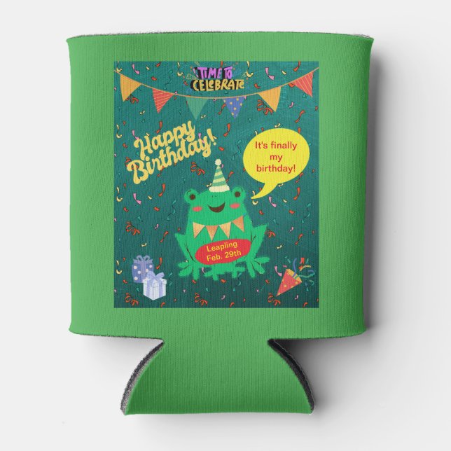 It's Finally My Birthday Feb. 29th Frog Confetti Can Cooler (Front)