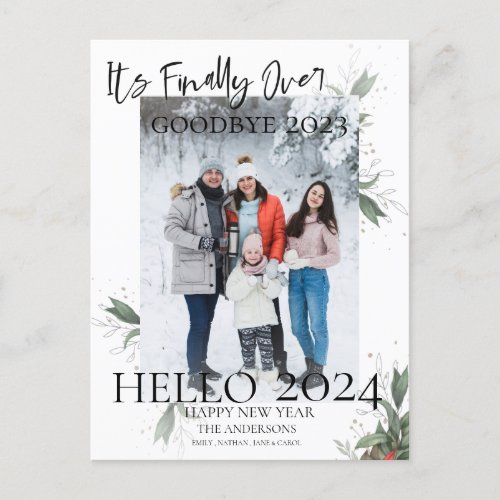 Its Finally Over Elegant Floral Script New Year Holiday Postcard