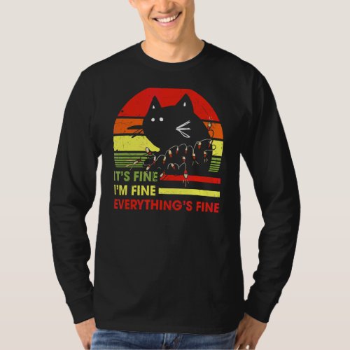 Its Fine Im Fine Everything Fine Retro Cat Christ T_Shirt