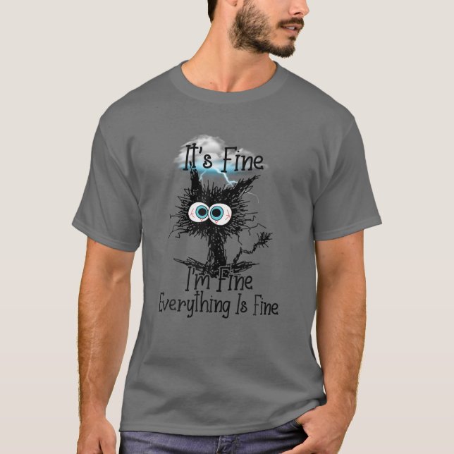It's Fine I'm Fine Everything Is Fine Funny Black T-Shirt (Front)