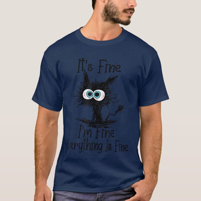 Its Fine Im Fine Everything Is Fine Funny cat funn T-Shirt (Front)