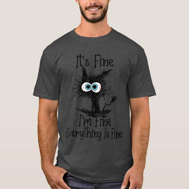 Its Fine Im Fine Everything Is Fine Funny cat retr T-Shirt (Front)