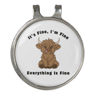It's Fine I'm Fine Everything Is Fine Highland Cow Golf Hat Clip
