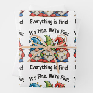 It's Fine We're Fine Everything Is Fine Gnome Xmas Wrapping Paper Sheets