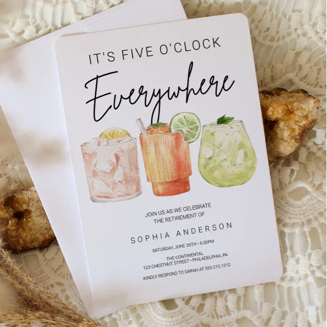 It's Five O'Clock Everywhere Retirement Party Invitation | Zazzle