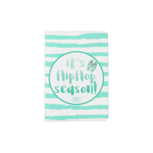 It's Flipflop Season - Aqua Stripes & Fun Quote Passport Holder
