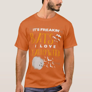 It's Freakin Bats I Love Halloween Moon Bat T-Shirt