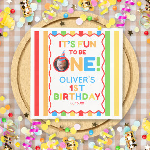 Its Fun To Be One 1st Birthday Photo Colorful Napk Napkins