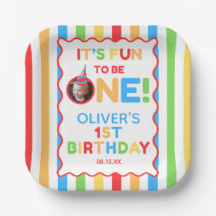 Its Fun To Be One 1st Birthday Photo Colorful Pape Paper Plates