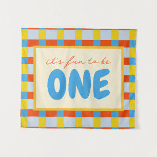 it's fun to be one birthday primary colors tapestry