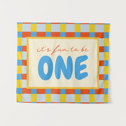 it's fun to be one birthday primary colors tapestry