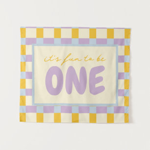 it's fun to be one birthday primary colors tapestry